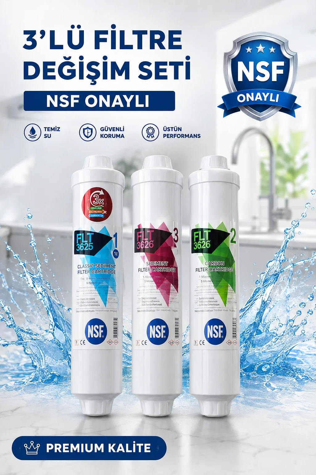 3'lü Filtre Seti NSF Onaylı Premium Kalite